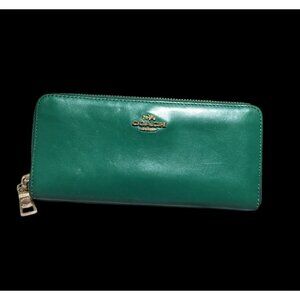 Coach Green Leather Accordion Zip Wallet